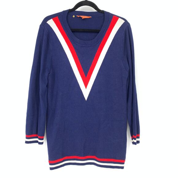 Modcloth Well Prepped Pullover Scoop Neck Sweater Sz M Navy White Red Striped - Picture 1 of 6